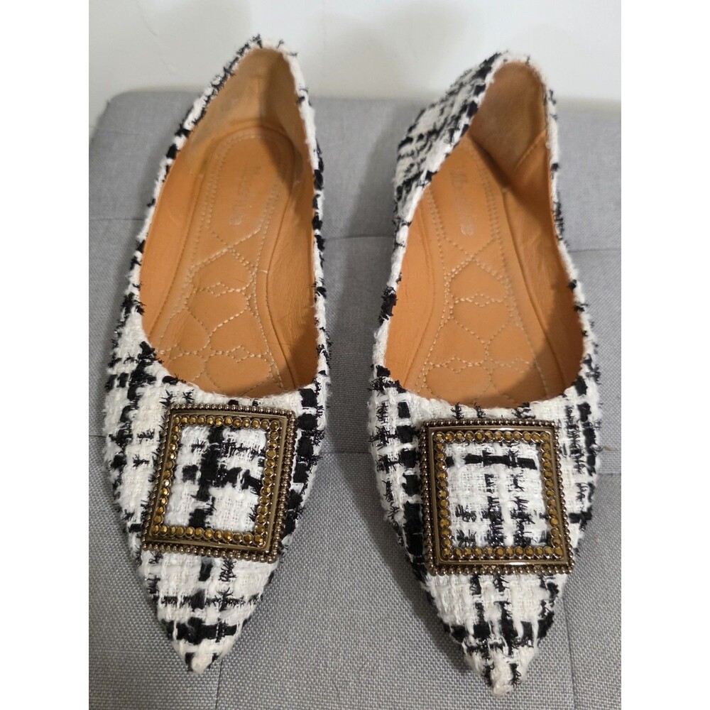Comfy Meeshine Tweed Houndstooth Plaid Tory PointyToeFlats Shoe Sz 41/us10 EuC